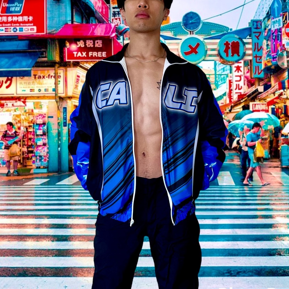 “CALI” Blue & Black Casual Moto Jacket